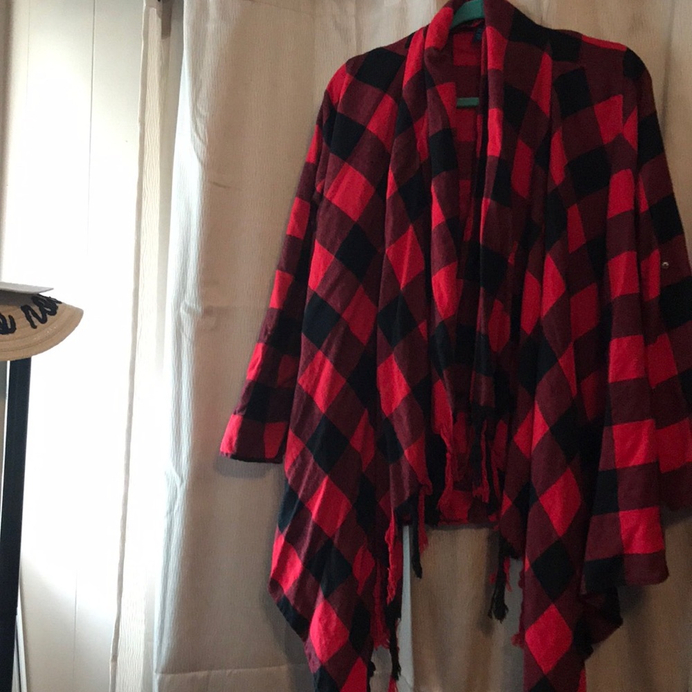 Rue 21 Cardigan Red and Black Plad